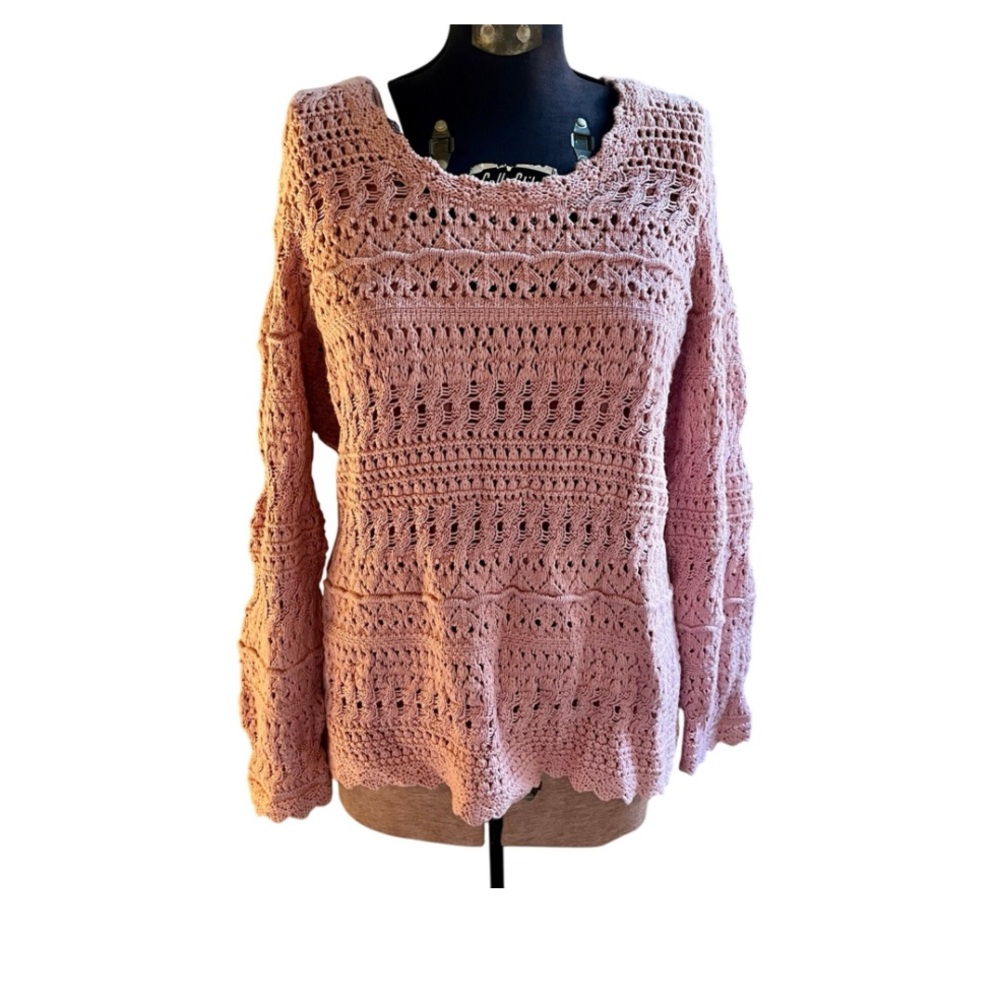 Dana Buchman Antique Pink Crochet Knit Sweater w/Lining – Size L (NWT)